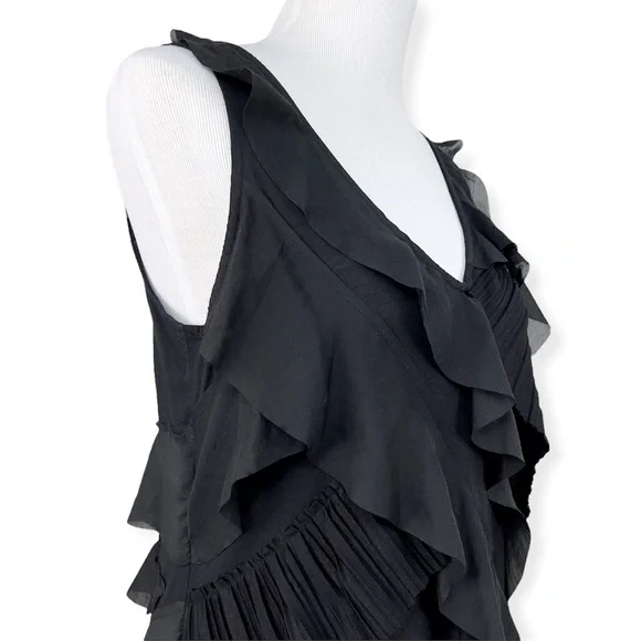 LOFT Black Tiered Ruffle Sleeveless Mini Dress V Neck Medium - Picture 7 of 11